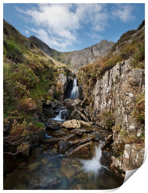 Waterfall above Llyn Idwal Print by Eddie John