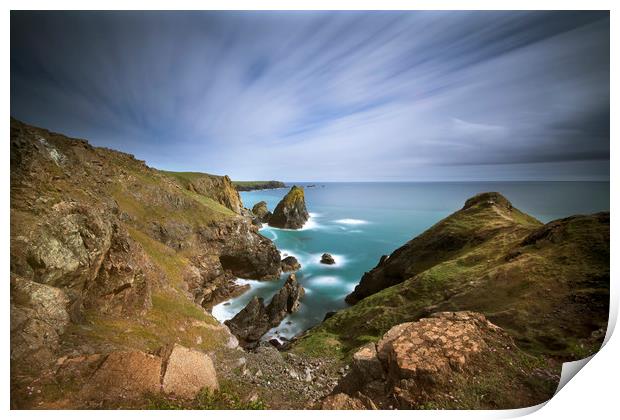 Kynance cove looking south towards Lion rock Cornw Print by Eddie John