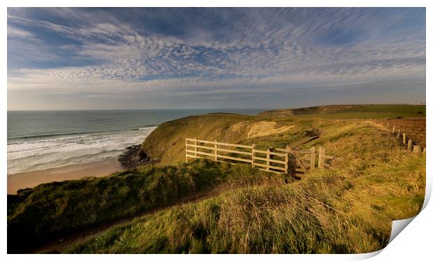 Golden hour at Watergate bay Cornwall Print by Eddie John