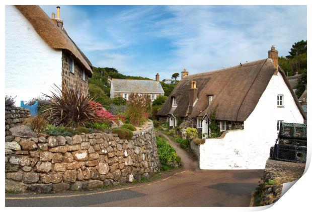 Cottages at Cadgwith cove Cornwall Print by Eddie John