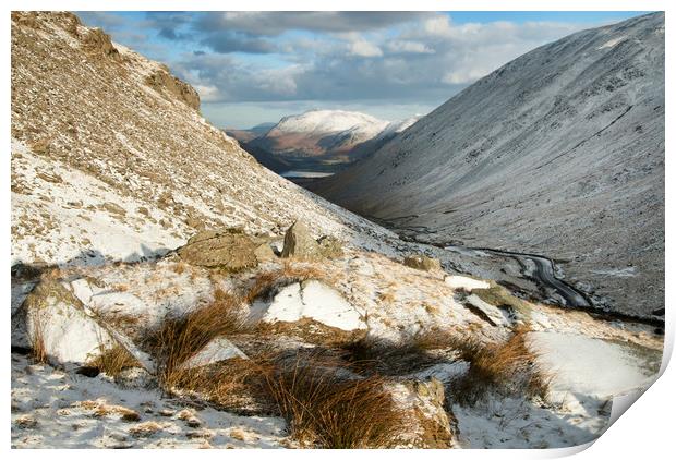 Snow on the Kirkstone pass Cumbria Print by Eddie John