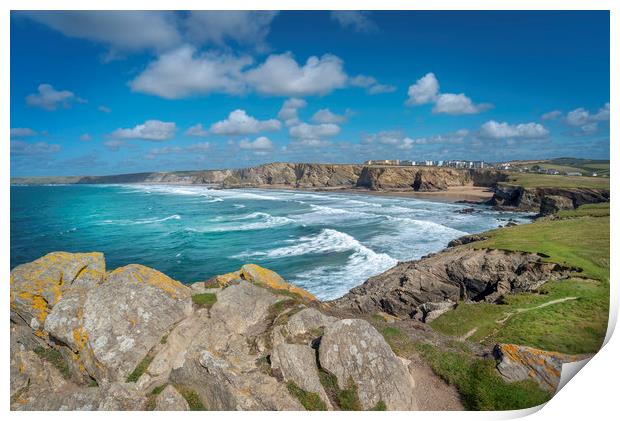 Whipsiderry and watergate bay Cornwall  Print by Eddie John