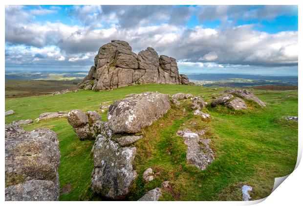 Haytor rocks granite outcrop Dartmoor  Print by Eddie John