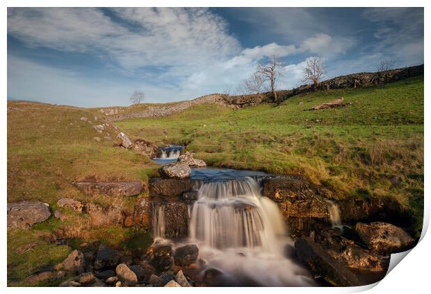 cascading waterfalls at Cray Yorkshire Print by Eddie John