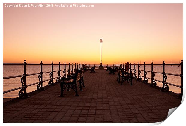 A New Dawn at Swanage Pier Print by Jan Allen