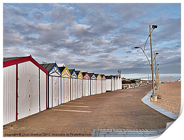 Great Yarmouth Beach Huts. Print by Lilian Marshall