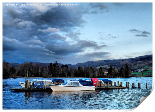 Clouds over Coniston Water. Print by Lilian Marshall