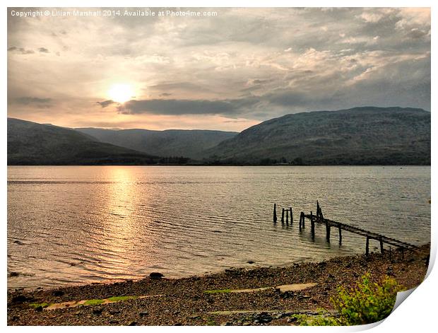 Sunset over Loch Linnhe. Print by Lilian Marshall