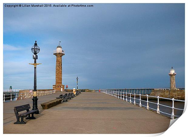  Whitby Pier.  Print by Lilian Marshall