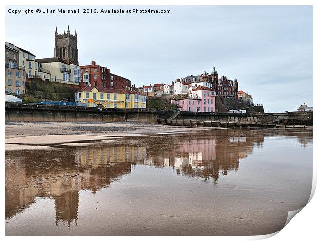 Cromer Church from the beach. Print by Lilian Marshall