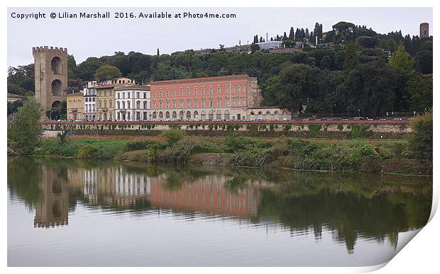 A grey day on the River Arno. Florence. Print by Lilian Marshall