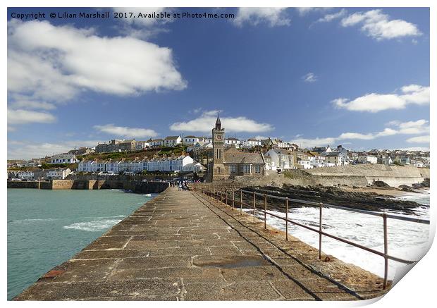 Porthleven from the Stone Pier. Print by Lilian Marshall