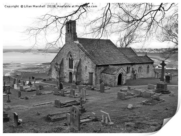 St Peters Church Heysham. Print by Lilian Marshall