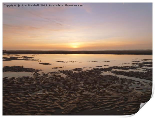 Sunset over Cleveleys Beach.  Print by Lilian Marshall
