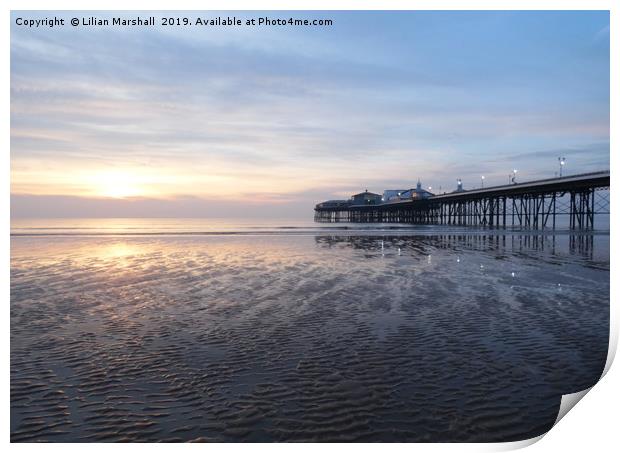 Sunset and North Pier Blackpool.   Print by Lilian Marshall