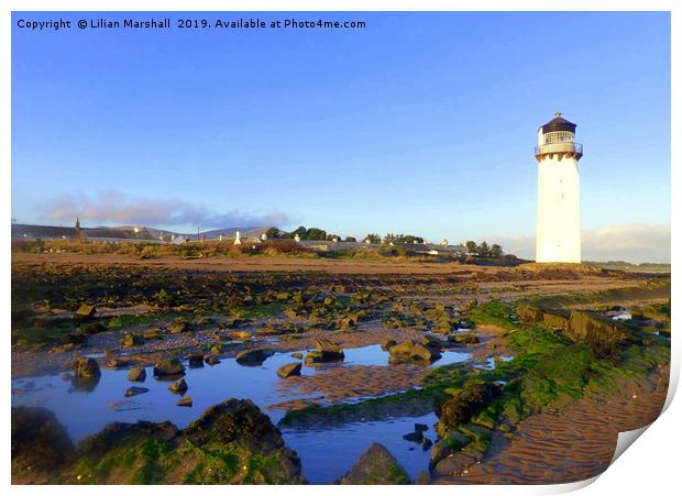 Southerness Lighthouse at Dusk Print by Lilian Marshall