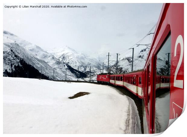 Swiss train Journey in the Alps.  Print by Lilian Marshall