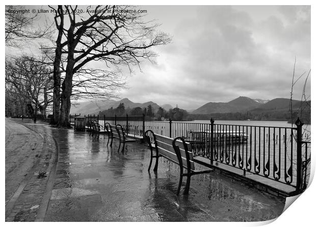 A rainy day in Derwentwater.  Print by Lilian Marshall