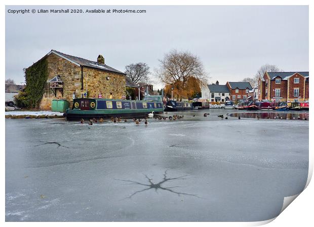 Frozen Lancaster Canal at Garstang.  Print by Lilian Marshall