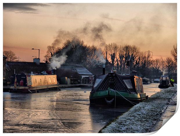 Sunset on the Frozen Lancaster Canal Print by Lilian Marshall