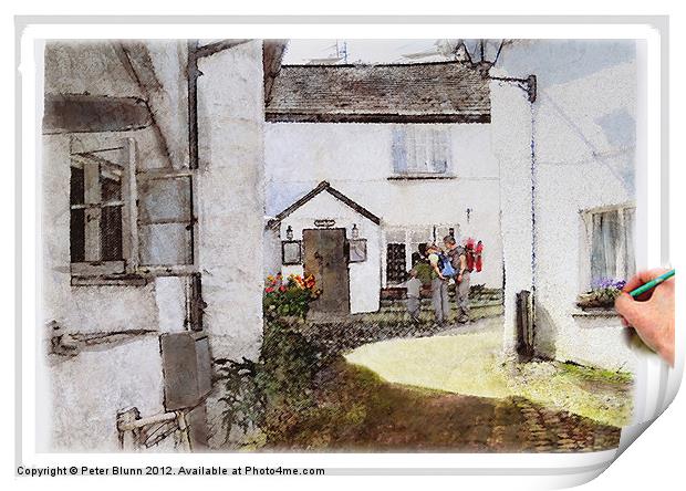 Hawkshead Cottages Painting Print by Peter Blunn