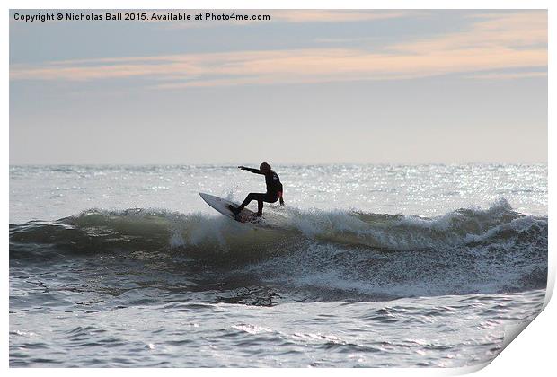  Surfer at Croyde Bay Print by Nicholas Ball