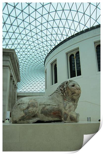 The British Museum and the Knidos Lion. Print by Tony Linney