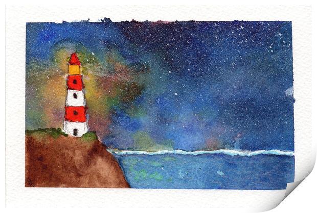 Original Art - Lighthouse by Maria Tzamtzi Print by Maria Tzamtzi Photography