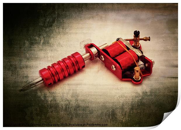 Red tattoo gun Print by Maria Tzamtzi Photography