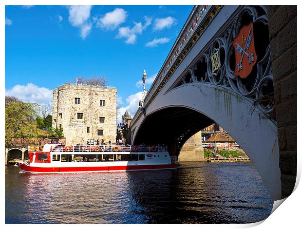 Lendal tower and bridge across the river Ouse. Print by Robert Gipson