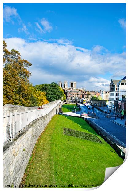 York Minster and roman walls. Print by Robert Gipson