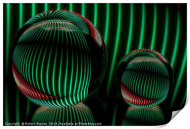 Abstract art Green with red in the glass ball. Print by Robert Gipson