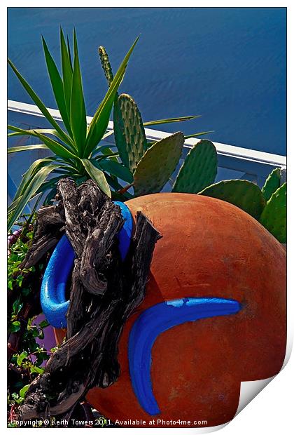 Terracotta Pot Garden, Santorini, Canvases & Print Print by Keith Towers Canvases & Prints