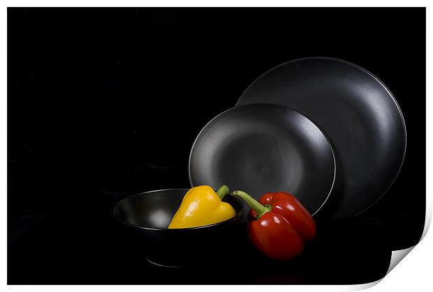 Peppers and plates Print by Andy Wager