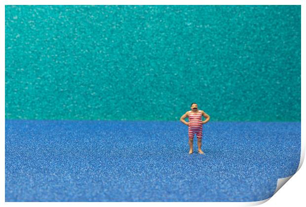 Tiny Swimmer Takes on the Beach Print by Steve Purnell