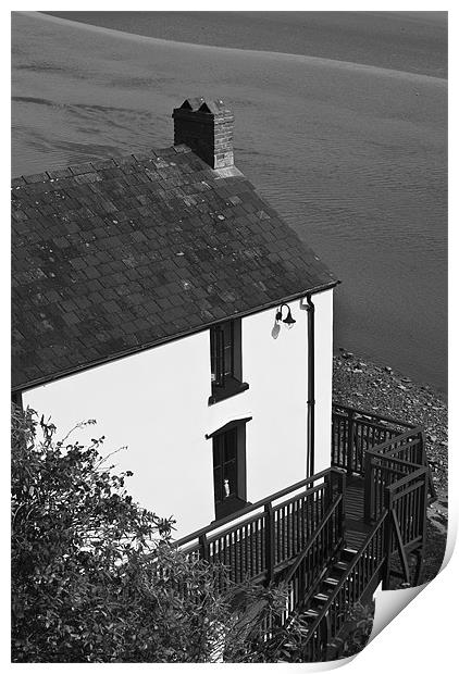 The Boathouse at Laugharne Monochrome Print by Steve Purnell