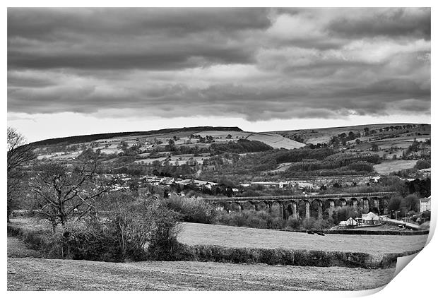 Hengoed Viaduct Mono Print by Steve Purnell