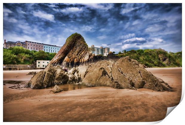 Goscar Rock Tenby Pembrokeshire 3 Painted Print by Steve Purnell