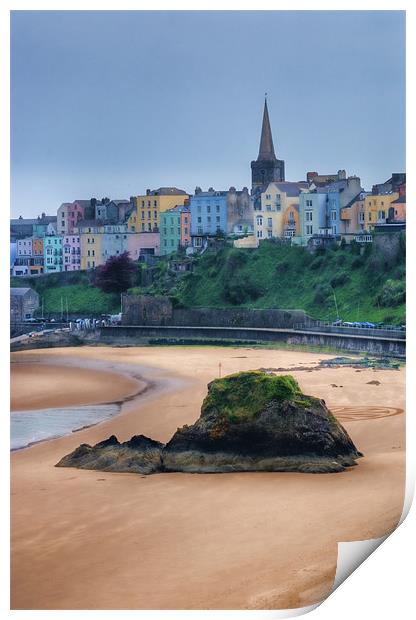 Tenby over North Beach painted Print by Steve Purnell