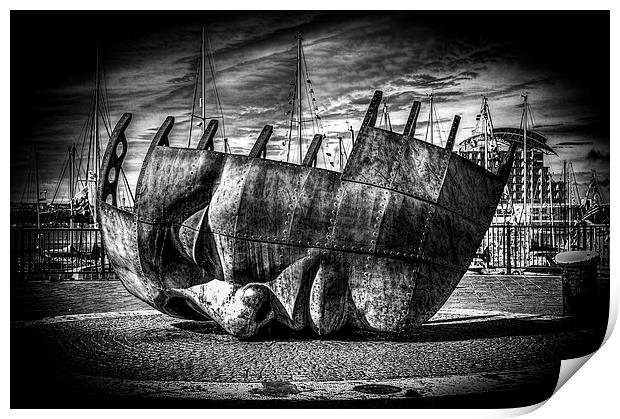 Maritime Memorial Cardiff Bay Mono Print by Steve Purnell