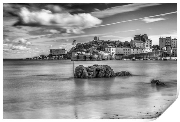 Tenby Harbour Long Exposure Mono 1 Print by Steve Purnell