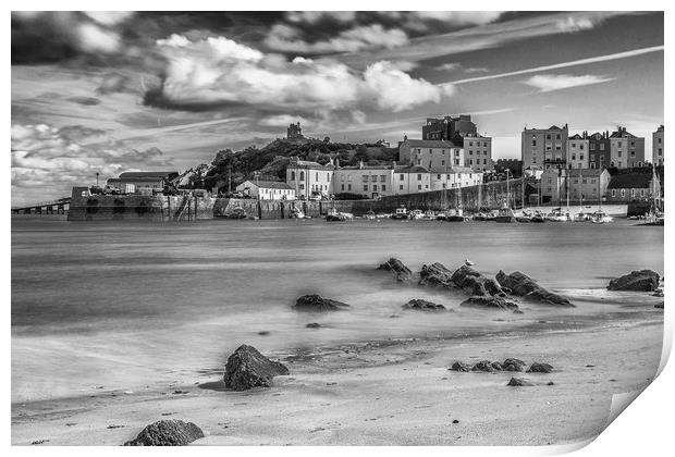 Tenby Harbour Long Exposure Mono 2 Print by Steve Purnell