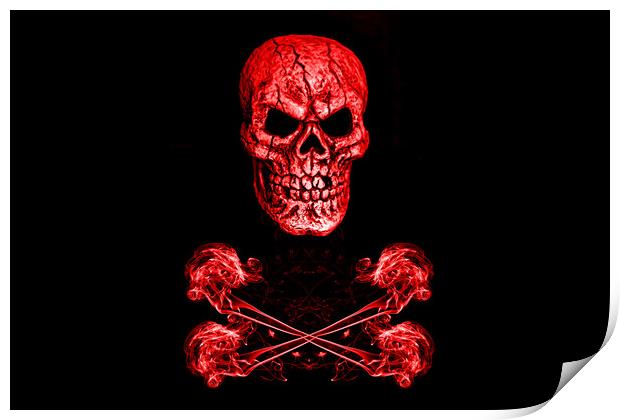 Skull And Crossbones Red Print by Steve Purnell