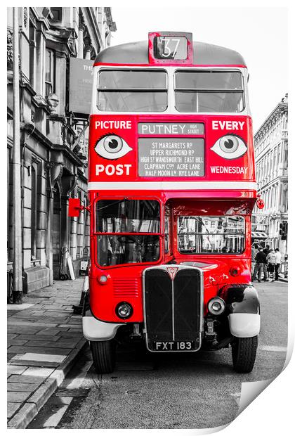 The Bus To Putney Colour Pop Print by Steve Purnell