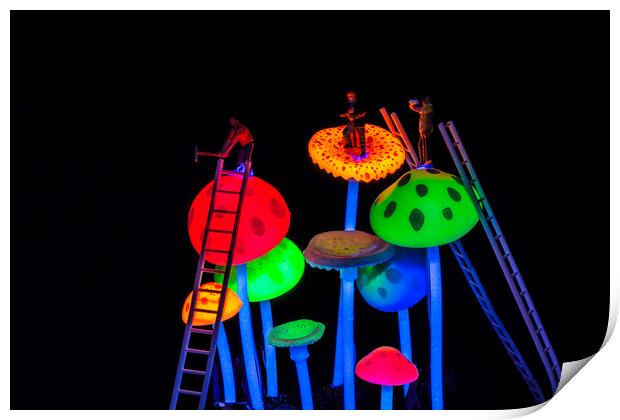Neon Mushroom Miners 2 Print by Steve Purnell