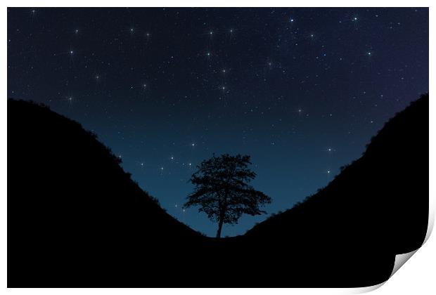 Sycamore Gap Night Sky Digital Print by Steve Purnell