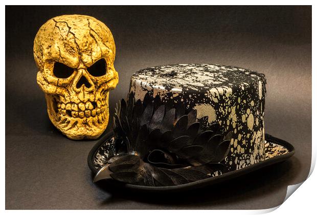 Top Hat Skull And Mask 2 Print by Steve Purnell