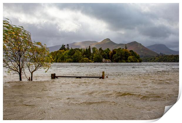 Wind and Rain at Derwentwater Print by Roger Green