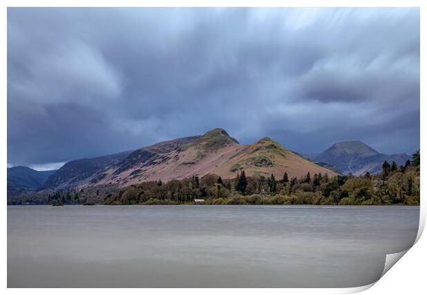 Moody View Across Derwentwater To Catbells Print by Roger Green