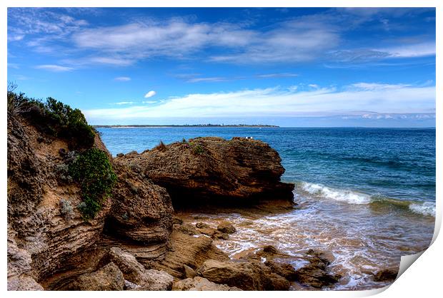 Rocks off Point Lonsdale Print by Roger Green